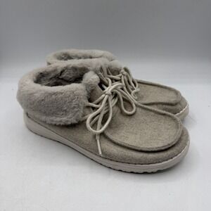 Hey Dude Britt Bootie Womens Sz 6 Cream‎ Faux Fur Lined Shoes Lace Up Boot